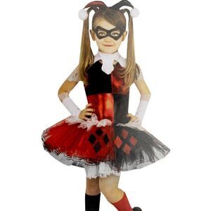 Rubies Harley Quinn Girls S Halloween Costume Skirt Tutu Dress Red Black 4+ Year